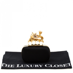 Pre Owned Alexander McQueen Black Satin Bird And Apple Knuckle Clutch
