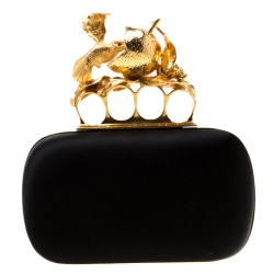 Pre Owned Alexander McQueen Black Satin Bird And Apple Knuckle Clutch