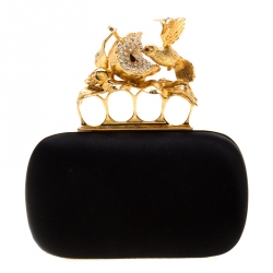 Pre Owned Alexander McQueen Black Satin Bird And Apple Knuckle Clutch