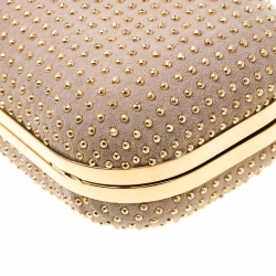 Pre Owned Alexander McQueen Beige Nubuck Leather Studded Skull Knuckle Clutch