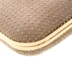 Pre Owned Alexander McQueen Beige Nubuck Leather Studded Skull Knuckle Clutch