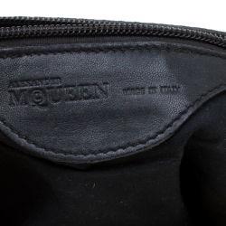 Pre Owned Alexander McQueen Black Croc Embossed Leather Flap Chain Shoulder Bag