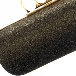 Pre Owned Alexander McQueen Black/Gold Ombre Glitters Skull Knuckle Clutch