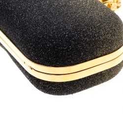 Pre Owned Alexander McQueen Black/Gold Ombre Glitters Skull Knuckle Clutch