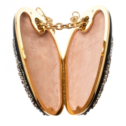 Pre Owned Alexander McQueen Black Embellished Clam Chain Clutch