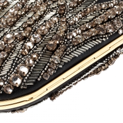 Pre Owned Alexander McQueen Black Embellished Clam Chain Clutch