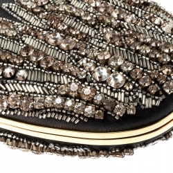 Pre Owned Alexander McQueen Black Embellished Clam Chain Clutch