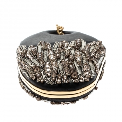 Pre Owned Alexander McQueen Black Embellished Clam Chain Clutch
