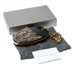 Pre Owned Alexander McQueen Black Embellished Clam Chain Clutch