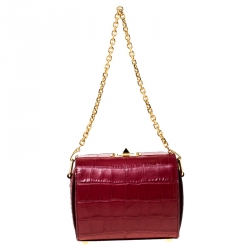 Alexander McQueen Red Croc Embossed Leather Box Shoulder Bag 
