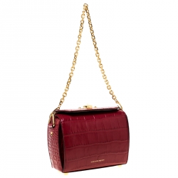 Alexander McQueen Red Croc Embossed Leather Box Shoulder Bag 