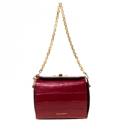 Alexander McQueen Red Croc Embossed Leather Box Shoulder Bag 