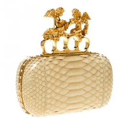 Alexander McQueen Light Yellow Python Angel Knuckle Box Clutch