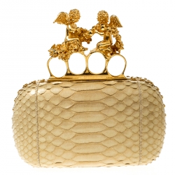 Alexander McQueen Light Yellow Python Angel Knuckle Box Clutch