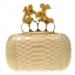 Alexander McQueen Light Yellow Python Angel Knuckle Box Clutch