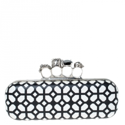 Pre Owned Alexander McQueen White/Black Patent Leather Skull Knuckle Clutch