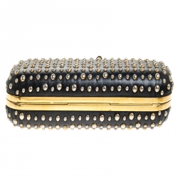 مملوكة مسبقًا Alexander McQueen Black/Gold Studded Leather Skull Knuckle Box Clutch