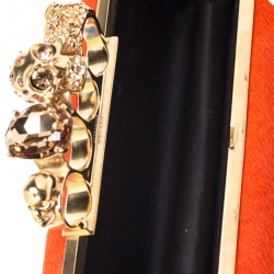 Alexander McQueen Orange Calfhair Skull Knuckle Box Clutch