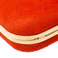 Alexander McQueen Orange Calfhair Skull Knuckle Box Clutch