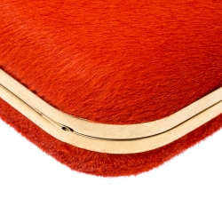 Alexander McQueen Orange Calfhair Skull Knuckle Box Clutch