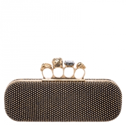 Alexander McQueen Black Studded Suede Skull Knuckle Box Clutch