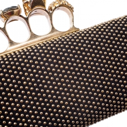 Alexander McQueen Black Studded Suede Skull Knuckle Box Clutch