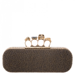 Alexander McQueen Black Studded Suede Skull Knuckle Box Clutch