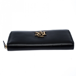 Alexander McQueen Black Leather AMQ Zip Around Continental Wallet