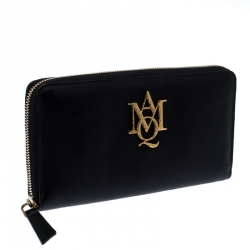 Alexander McQueen Black Leather AMQ Zip Around Continental Wallet