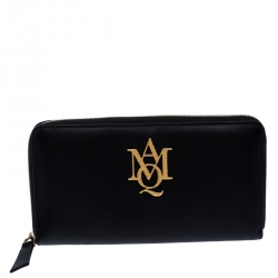 Alexander McQueen Black Leather AMQ Zip Around Continental Wallet