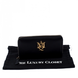Alexander McQueen Black Leather AMQ Zip Around Continental Wallet