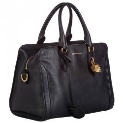 Pre Owned Alexander McQueen Black Leather Skull Padlock Satchel