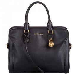 Pre Owned  Alexander McQueen Black Leather Skull Padlock Satchel