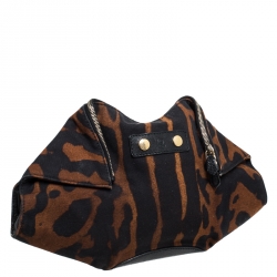 Pre Owned Alexander McQueen Black/Brown Leopard Print Canvas Medium De Manta Clutch