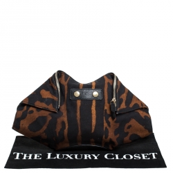 Pre Owned Alexander McQueen Black/Brown Leopard Print Canvas Medium De Manta Clutch