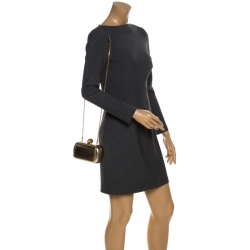 Pre Owned Alexander McQueen Metallic Gold Python Embossed Leather Skull Box Clutch