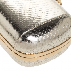 Pre Owned Alexander McQueen Metallic Gold Python Embossed Leather Skull Box Clutch