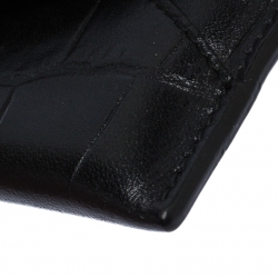 Alexander McQueen Black Crocodile Embossed Leather Skull Card Holder