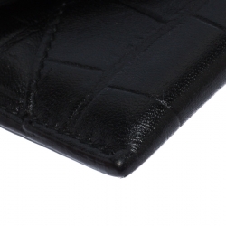 Alexander McQueen Black Crocodile Embossed Leather Skull Card Holder