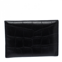 Alexander McQueen Black Crocodile Embossed Leather Skull Card Holder