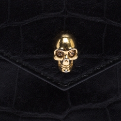 Alexander McQueen Black Crocodile Embossed Leather Skull Card Holder