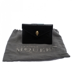 Alexander McQueen Black Crocodile Embossed Leather Skull Card Holder