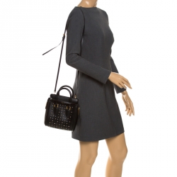 Pre Owned Alexander McQueen Black Leather Mini Crystal Studded Heroine Shoulder Bag