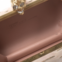 Pre Owned Alexander McQueen Beige/Gold Python Crystal Embellished Skull Clutch