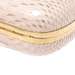Pre Owned Alexander McQueen Beige/Gold Python Crystal Embellished Skull Clutch