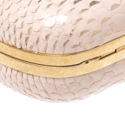 Pre Owned Alexander McQueen Beige/Gold Python Crystal Embellished Skull Clutch