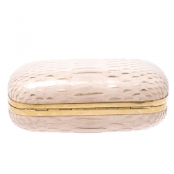 Pre Owned Alexander McQueen Beige/Gold Python Crystal Embellished Skull Clutch