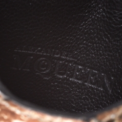 Pre Owned Alexander McQueen Metallic Gold Textured Leather Skull Card Holder