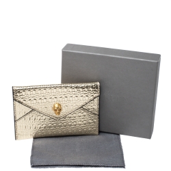 Pre Owned Alexander McQueen Metallic Gold Textured Leather Skull Card Holder