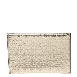 Pre Owned Alexander McQueen Metallic Gold Textured Leather Skull Card Holder